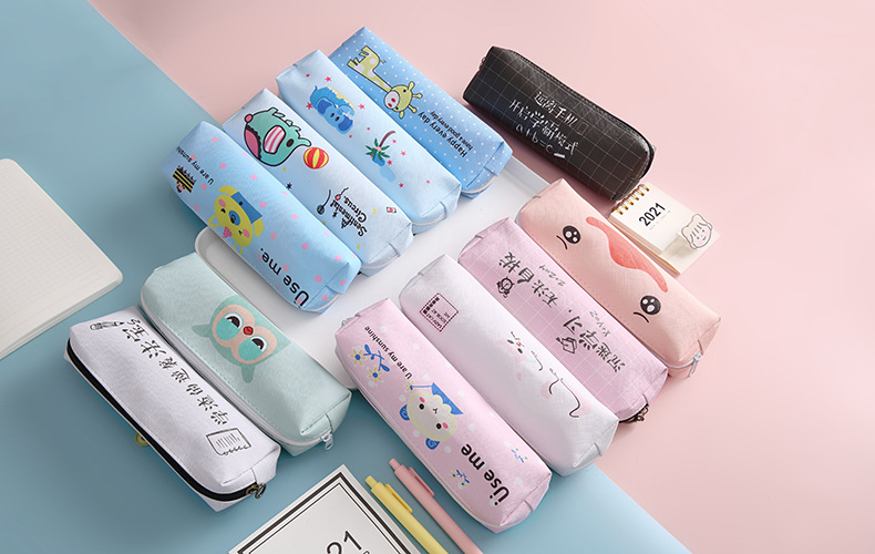 Canvas Pencil Case with PVC Lining Material and Cartoon Printing Zipper Pencil Pouch Bag