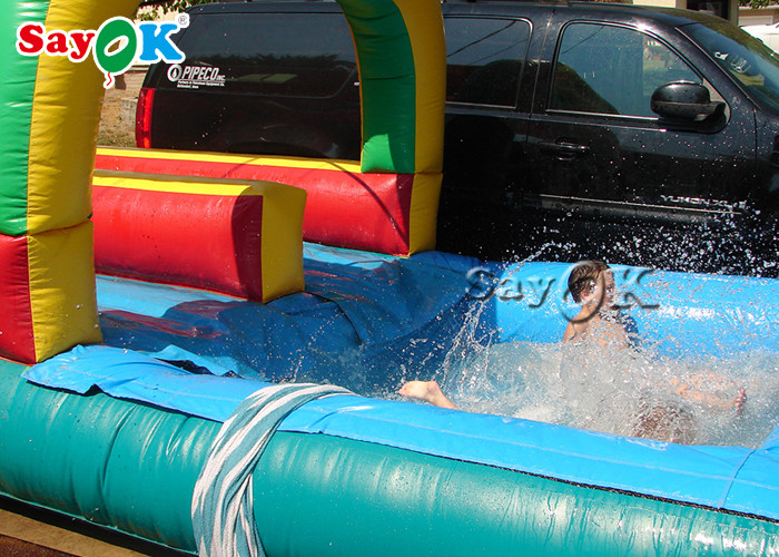 Custom Size Inflatable Water Slide Park Double Lane With Pool