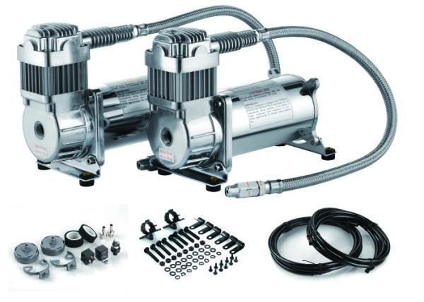 Steel Silver Dual Packs Air Lift Suspension Compressor Fast Inflation For Car