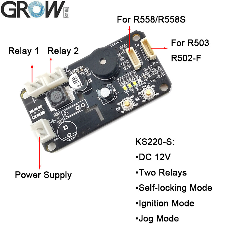 Ks220-S+R502-F DC12V Fingerprint Control Board 2 Relays Admin/User Funtion Self-Locking/Jog/Ignition Mode