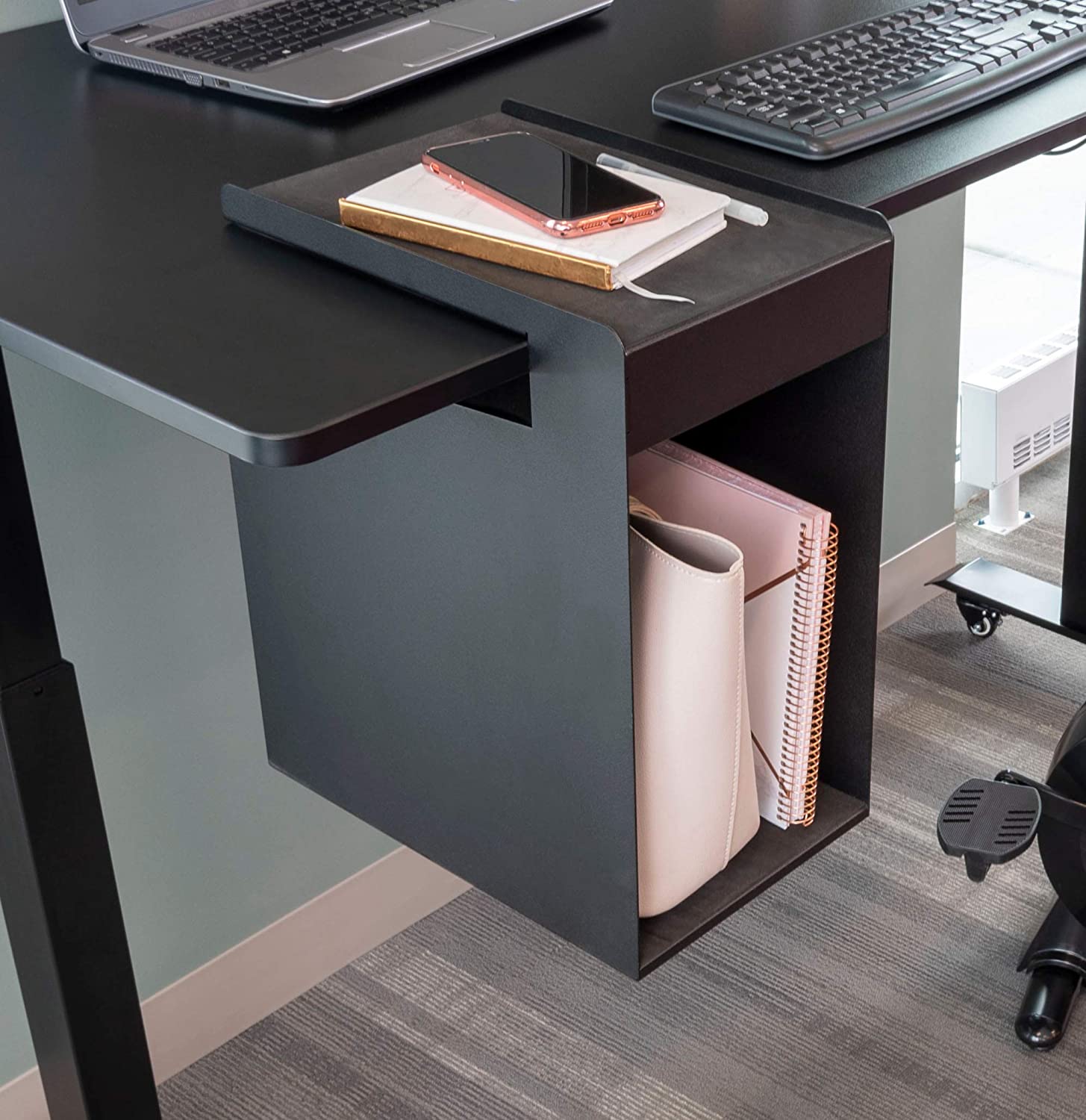 Efficiently Store Files Solid Hanging Desk Storage Box with Rear Cable Opening