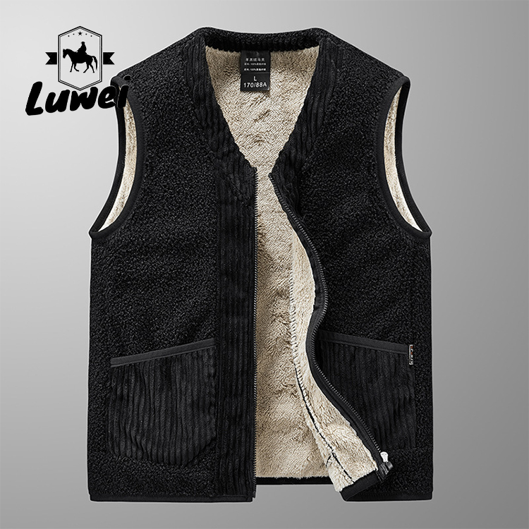 Street Style Cold Weather Vest Knit Polar Fleece Dress Vest With Pockets