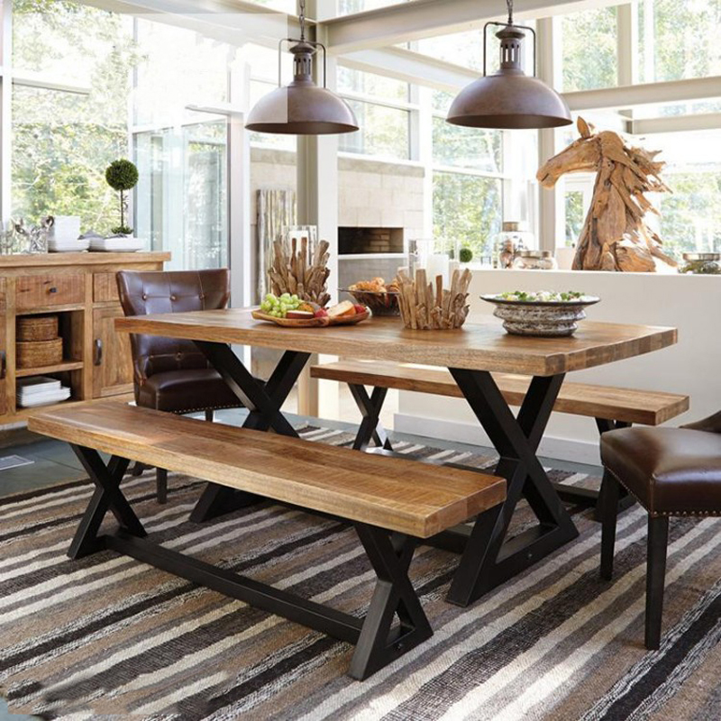 Outdoor L1400mm H750mm Steel And Wooden Bar Table Set