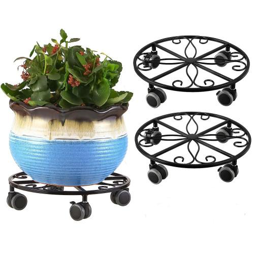 Powder Coated Iron Flower Stand with Heavy Duty Casters and Rolling Flower Pot
