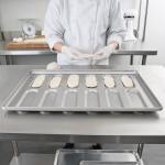 41055 Glazed Aluminized Steel Rounded End Hoagie Bun Pan Tray