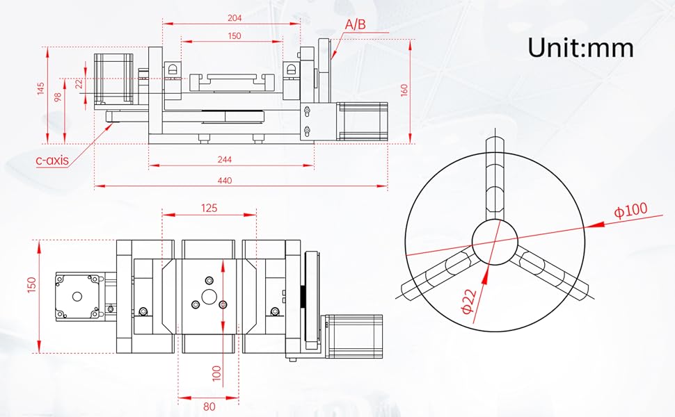 CNC Router 4th 5th A Axis Rotary Table Dividing Head Nema 23 Stepper Motor