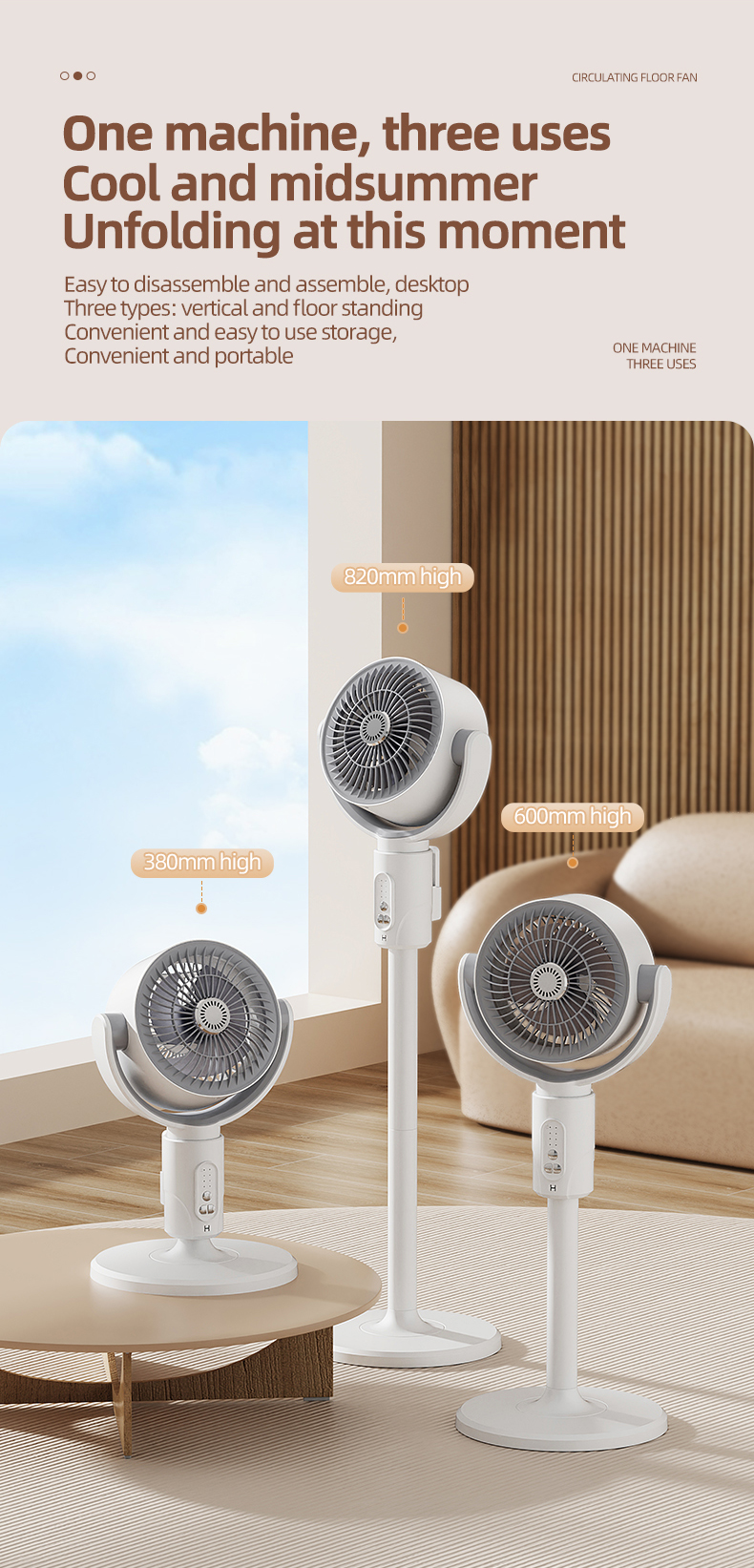 FLOOR Installation 4000mA USB Rechargeable Floor Standing Fan with Adjustable Height