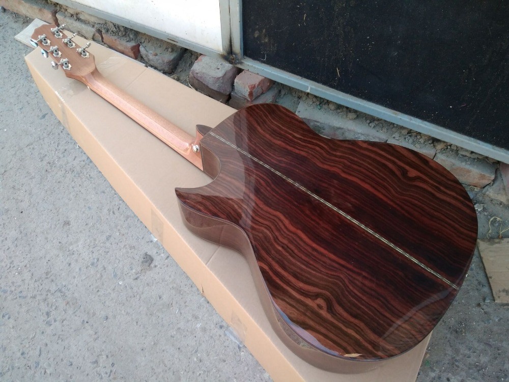 AAAA handmade all Solid ebony wood single cut guitar 14 frets imported wood armrest GA acoustic electric guitar