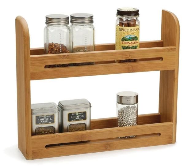 Kitchen Jars Bamboo Spice Rack Holder Wooden Shelf Counter Top 39.67x12.2x38.1