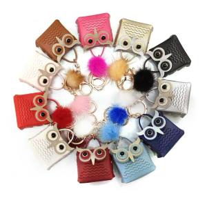 Quality Dark Blue Owl Coin Bag Mini Purse Keychain Debossed Logo ROHS Certification wholesale