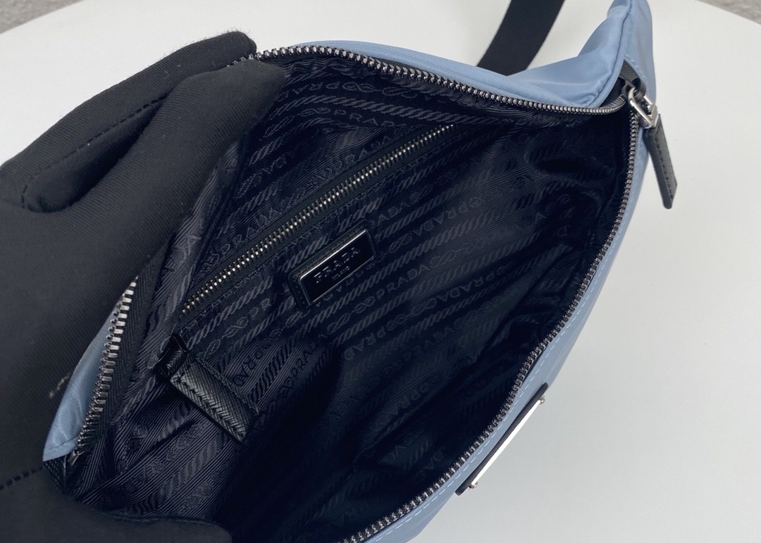 Triangle Logo Blue Dumpling 33cm Ladies Waist Bag With Zipper Open