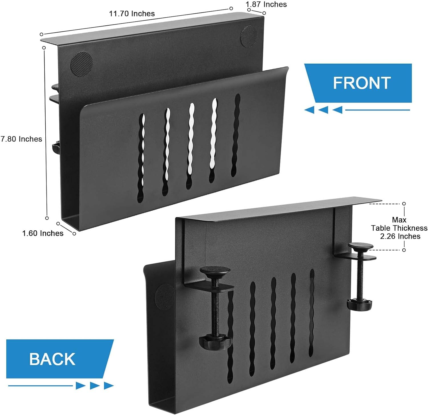 Efficiently Manage Wires with 40*10*12cm Under Desk Cable Organizer Tray Clamp Mount