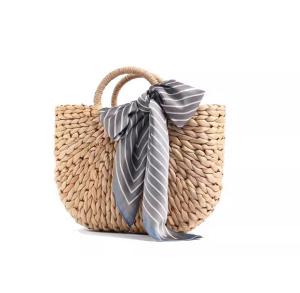 Quality Round Wrist Beach Woven Bag , Handmade Crochet Handbags Corn Skin Material ODM wholesale