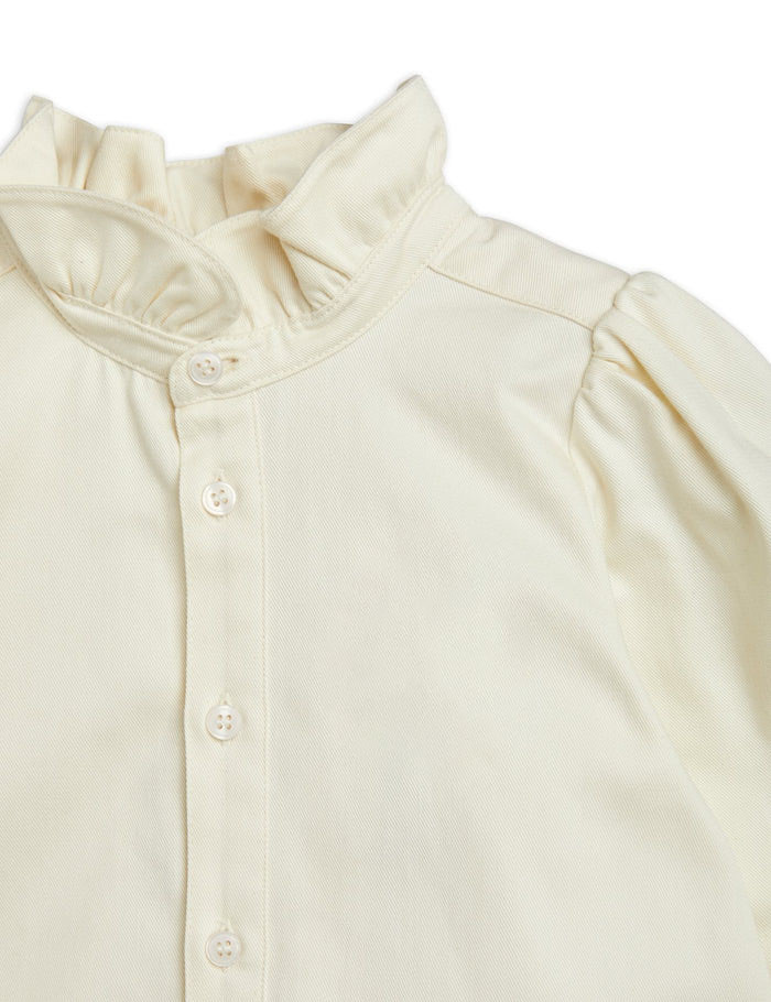 Little Girls Cotton Woven Ruffle Neck Blouse Long Sleeve Button Up For Summer Autumn