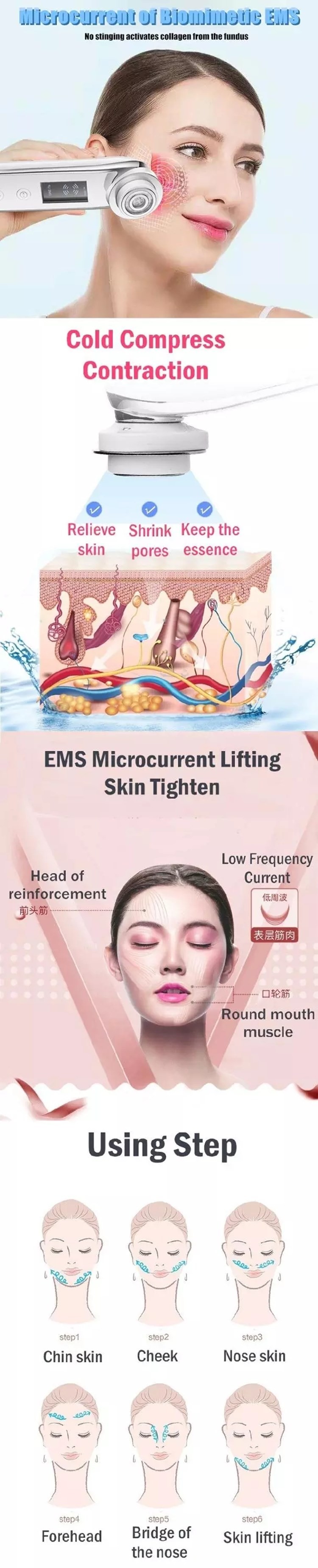 Household Skin Tightening Ion vibration RF EMS Beauty Instrument