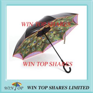 Quality Peakcock design black adhesive Anti UV reversed umbrella wholesale