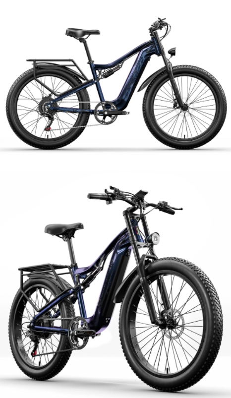 500W Full Suspension Fat Tire Electric Bike With 48V 17.5AH Integrated Battery