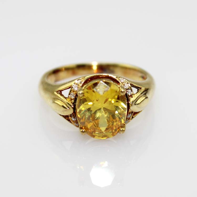 Gold Plated 925 Silver Ring with 7mmx9mm Created Yellow Citrine Cubic Zircon(R270)