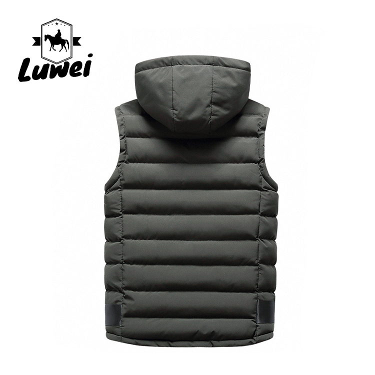 Cotton Padded Cold Weather Vest Regular Stand Collar Waistcoat With Hooded