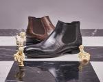Full Grain Leather Mens Side Zip Dress Boots Round Toe Mens Black Leather Boots