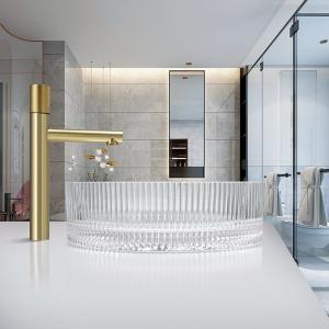Quality Cylinder Shaped Clear Glass Wash Basin Restaurant Crystal 15.5&quot; Table Top Vessel Sinks wholesale