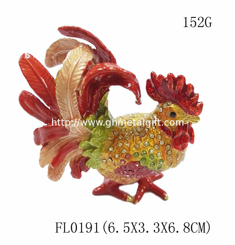 Art Collectible Metal Rooster Statue Trinket Box Roosters on Old Metal Trinket Box