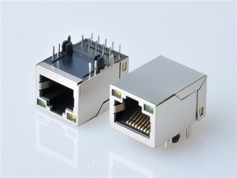 RJ45 Modular Jack Connector,Transformer, with LED,Side Entry, 10/100 Mbps
