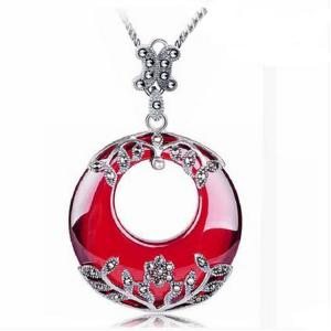 Quality Thai Silver Garnet Pendant Necklace Marcasite Retro Jewelry(N11061RED) wholesale