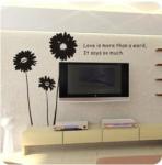 Black Flowers With English Sentences Wall Flower Stickers A0177