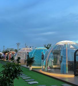 Quality Glamping Garden Homes Prefab Tents Polycarbonate Double Dome House wholesale