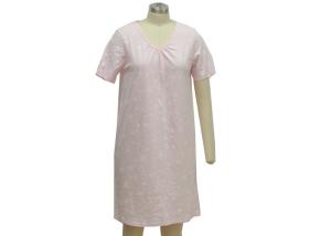 Quality Natural 100 Cotton Short Sleeve Nightgown , V Neck Night Dress For Womens wholesale