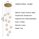 Round pendant light for living room ball crystal gold nordic chandelier(WH-NC-65