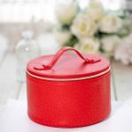 Customized Lightweight Ladies Leather Vanity Case Portable Round Red