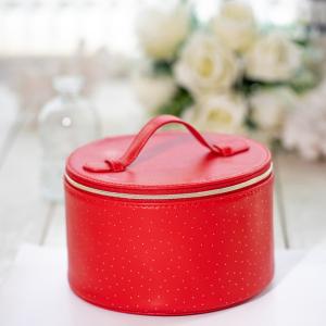 Quality Customized Lightweight Ladies Leather Vanity Case Portable Round Red wholesale