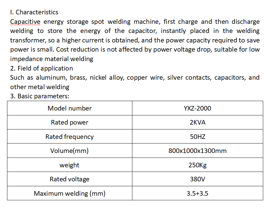 YXZ-2000 Welded Mesh DC Energy Storage Spot Welding Machine for Aluminum Brass Nickel Alloy Copper Wire