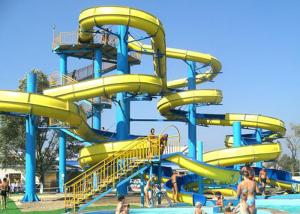 Quality Blue Yellow Water Park Slide Combined , Fiberglass Large Spiral Slide Equipment wholesale