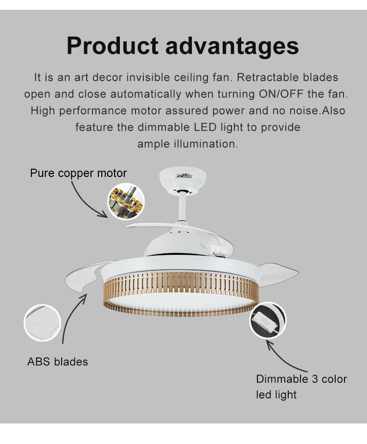 16. No Noise OEM Decorative Lighting Ceiling Fan with Dimmable Function and 3 Blades