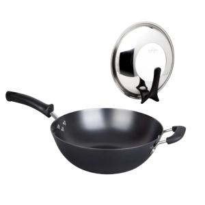 Quality Rust Proof Chinese Wok Pan Pre Seasoned With Glass Lid ISO9001 wholesale