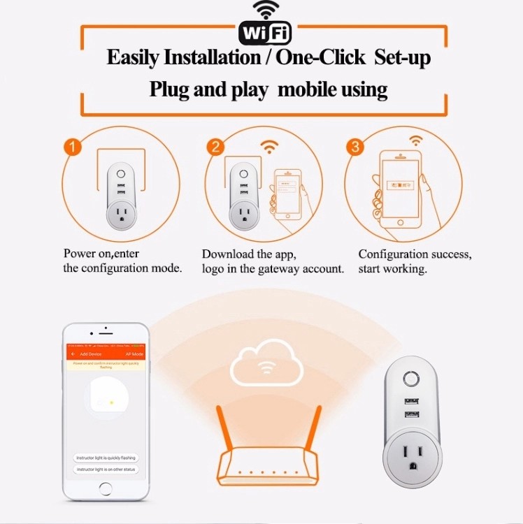 Home Automation System Wifi Smart Plug Socket Non - Grounding 10A Rated Current
