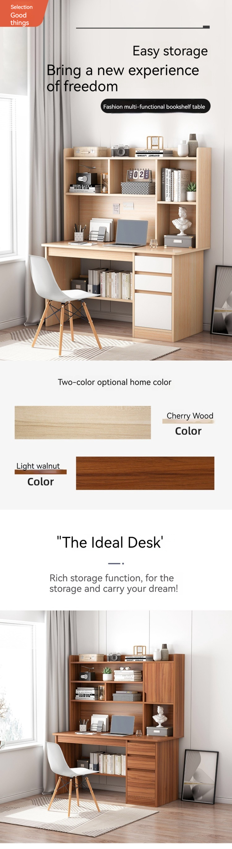 Home Student Study Table Writing Bookcase Bookshelf All-in-One Desk for Simple Computer