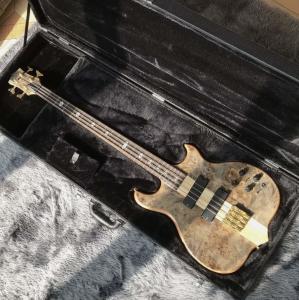 Quality Custom 42 inch active pickup neck through body veneer maple top 4 strings Alembic style electric bass wholesale