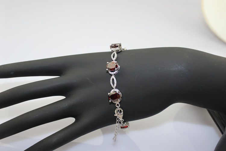 Women Jewelry 925 Silver Created 7x9mm Oval Garnet Cubic Zircon Tennis Bracelet(B05RED)