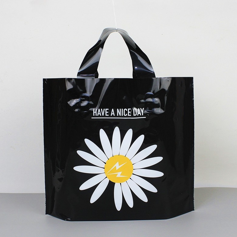 Logo Grocery Shopping Tote Plastic Soft Loop Handle Bag