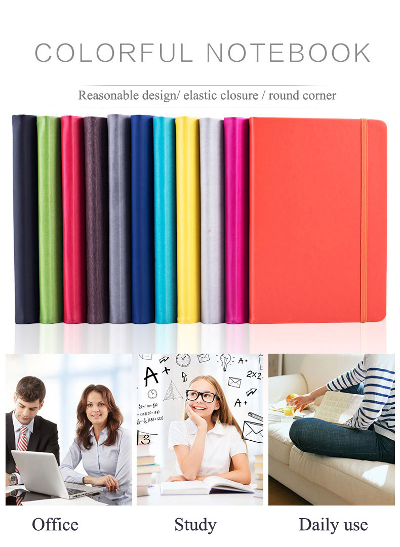 Office supplies lay out pu leather a5 size elastic closure custom notebook for promotional office and school use