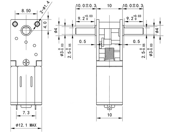 N20 Gear Motor Dual Shaft  Motor Dimension