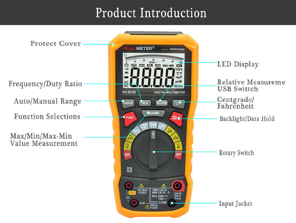 Professional Auto Range Digital Multimeter With USB Interface And T-RMS