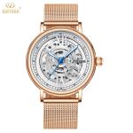 KINYUED J069 skeleton luxury leather waterproof quartz oem brand hands