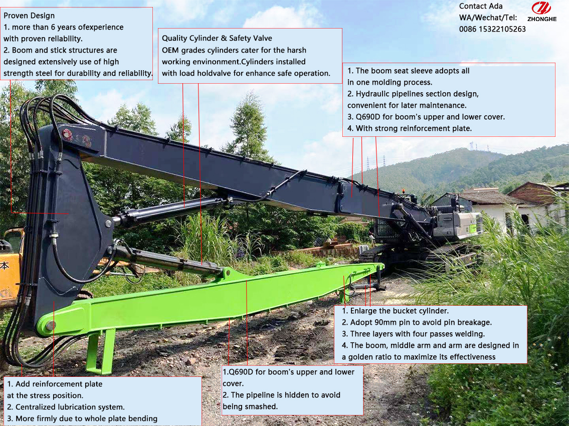 Three Parts Telescopic Demolition Boom , Q355B Q690D Demolition Excavator Arm