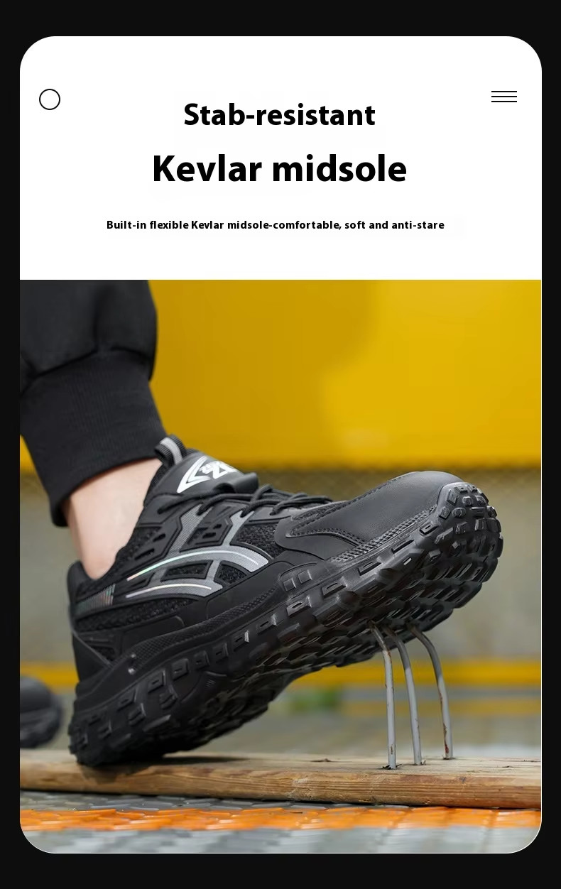 Anti-smashing Steel Toe Work Shoes With Kevlar Mid Sole And Breathable PU Flying Knit Upper