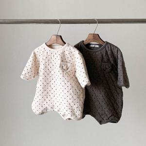 Quality Baby Quilted Romper With Cream And Charcoal Brown Cloud Island Infant Rompers wholesale